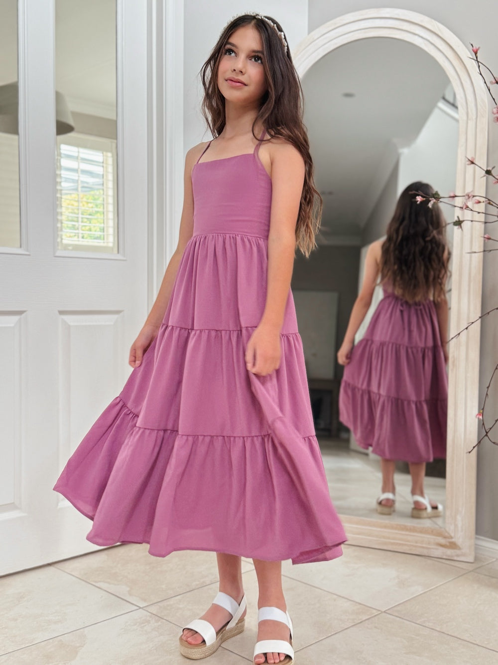 Clara Chiffon Girls Maxi Dress Mauve