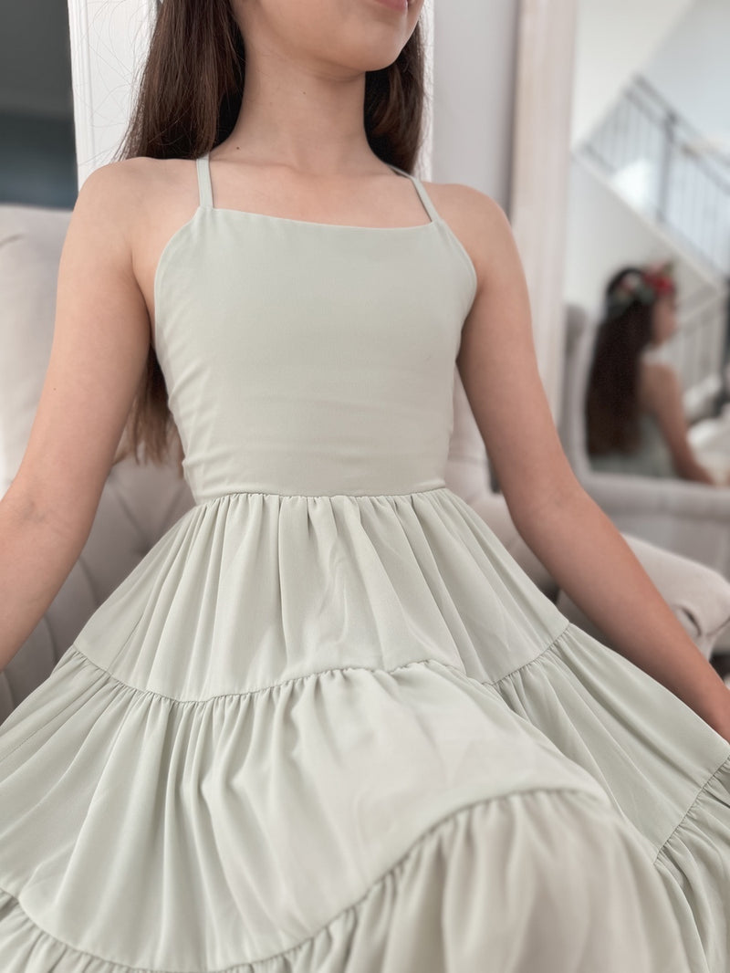 Pheobe Chiffon Girls Dress Sage Green - A Little Lacey