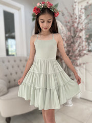Phoebe Chiffon Girls Dress Sage Green - A Little Lacey