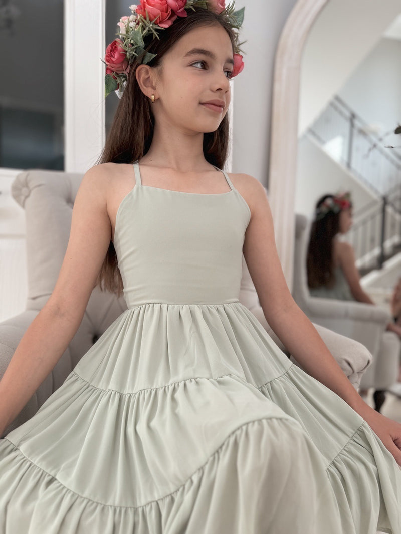 Phoebe Chiffon Girls Dress Sage Green