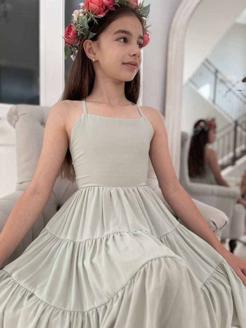 Pheobe Chiffon Girls Dress Sage Green - A Little Lacey