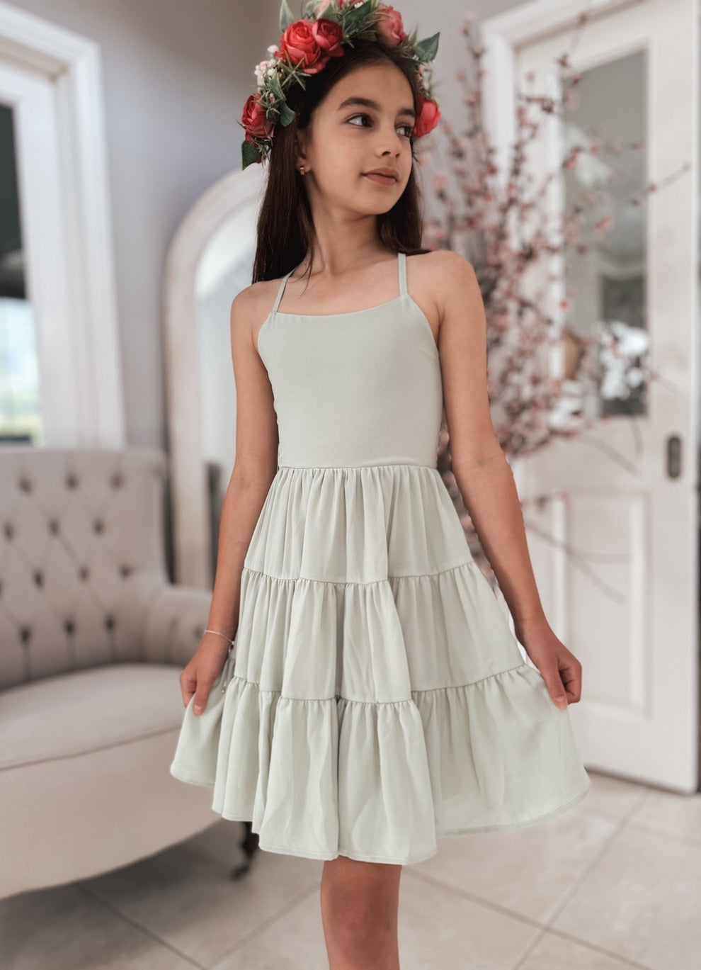 Phoebe Chiffon Girls Dress Sage Green - A Little Lacey · Photo 3 of 12