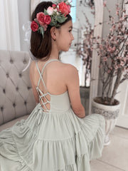 Pheobe Chiffon Girls Dress Sage Green - A Little Lacey