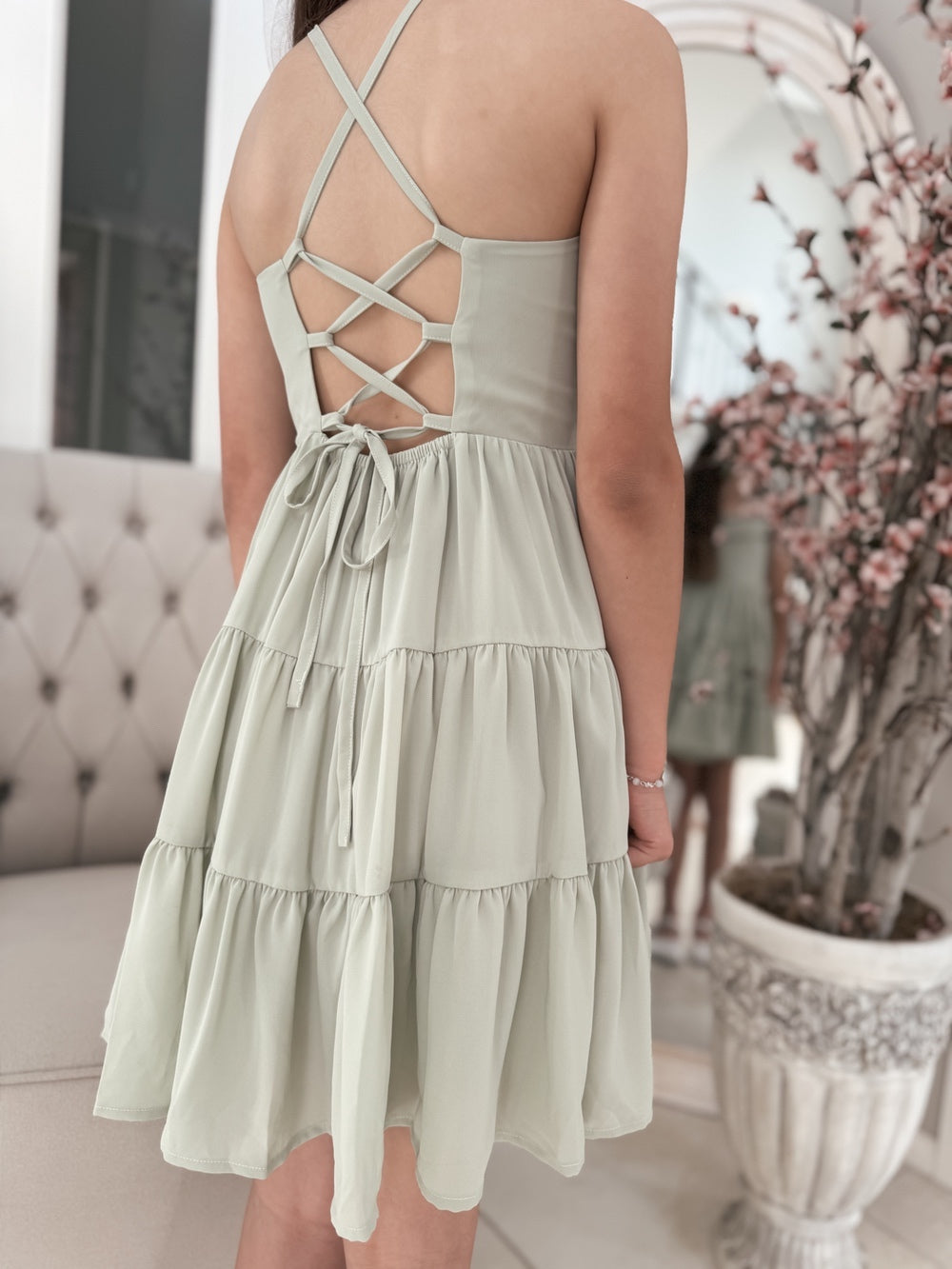 Phoebe Chiffon Girls Dress Sage Green