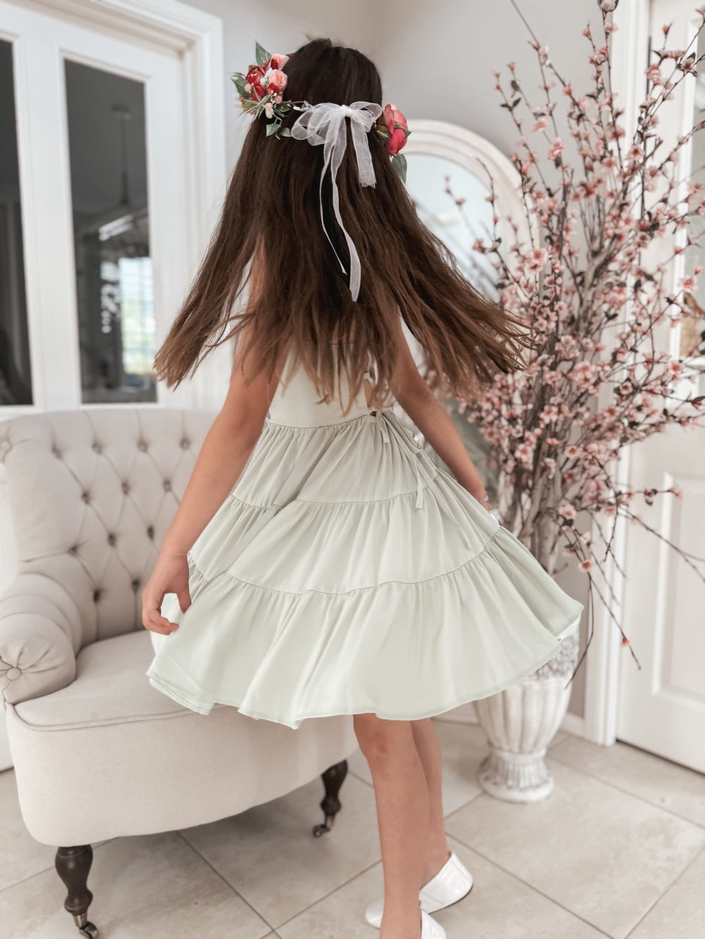 Phoebe Chiffon Girls Dress Sage Green A Little Lacey Phoebe Chiffon Girls Dress Sage Green A Little Lacey