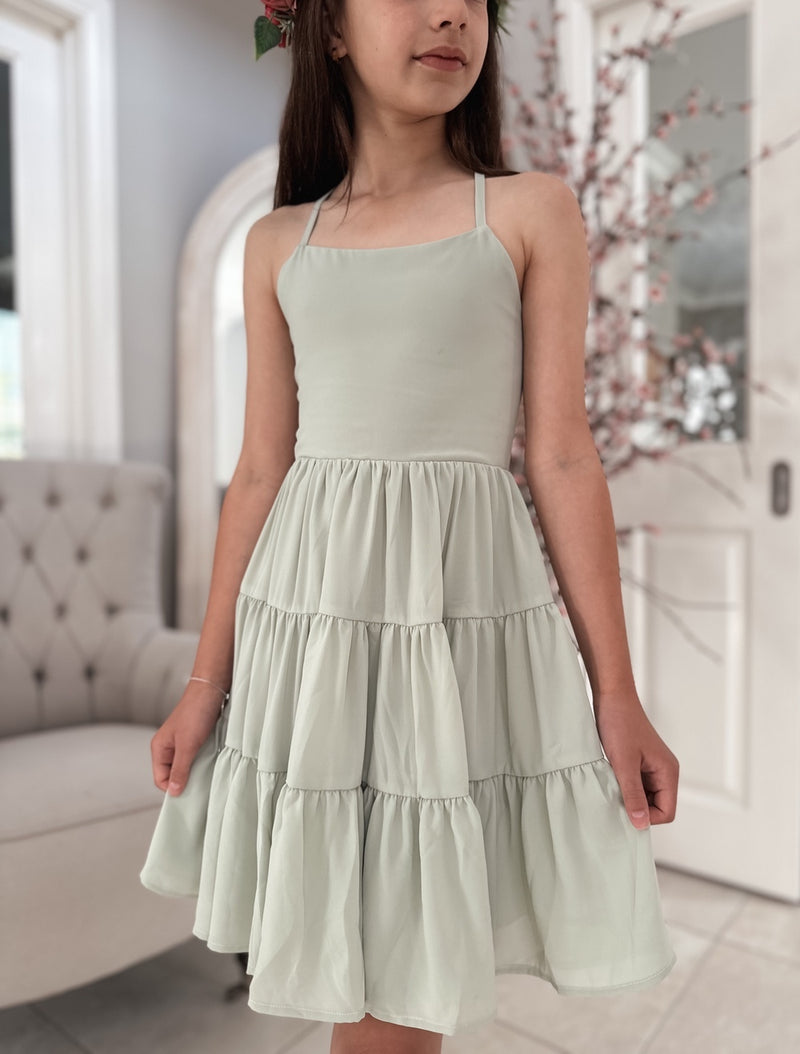 Pheobe Chiffon Girls Dress Sage Green - A Little Lacey