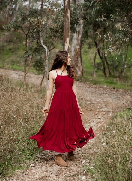 Clara Chiffon Girls Maxi Dress Burgundy A Little Lacey