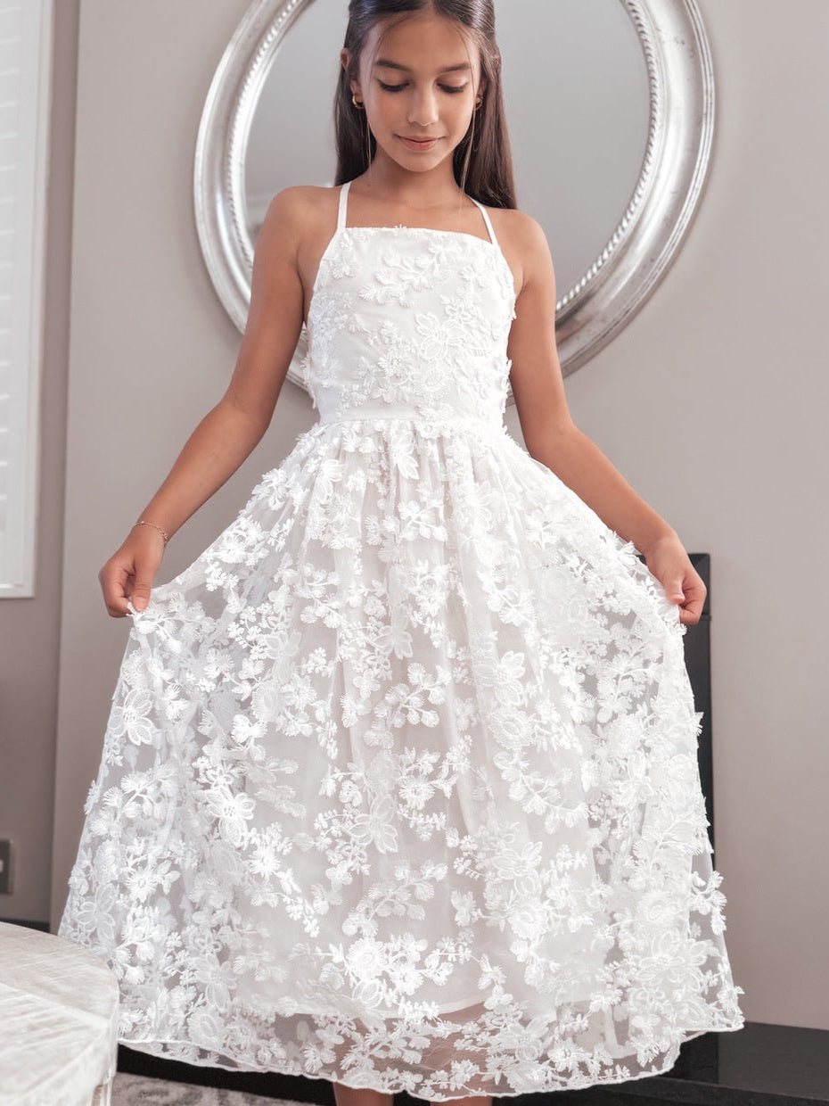 Clarissa White 3D Flower Girl Dress