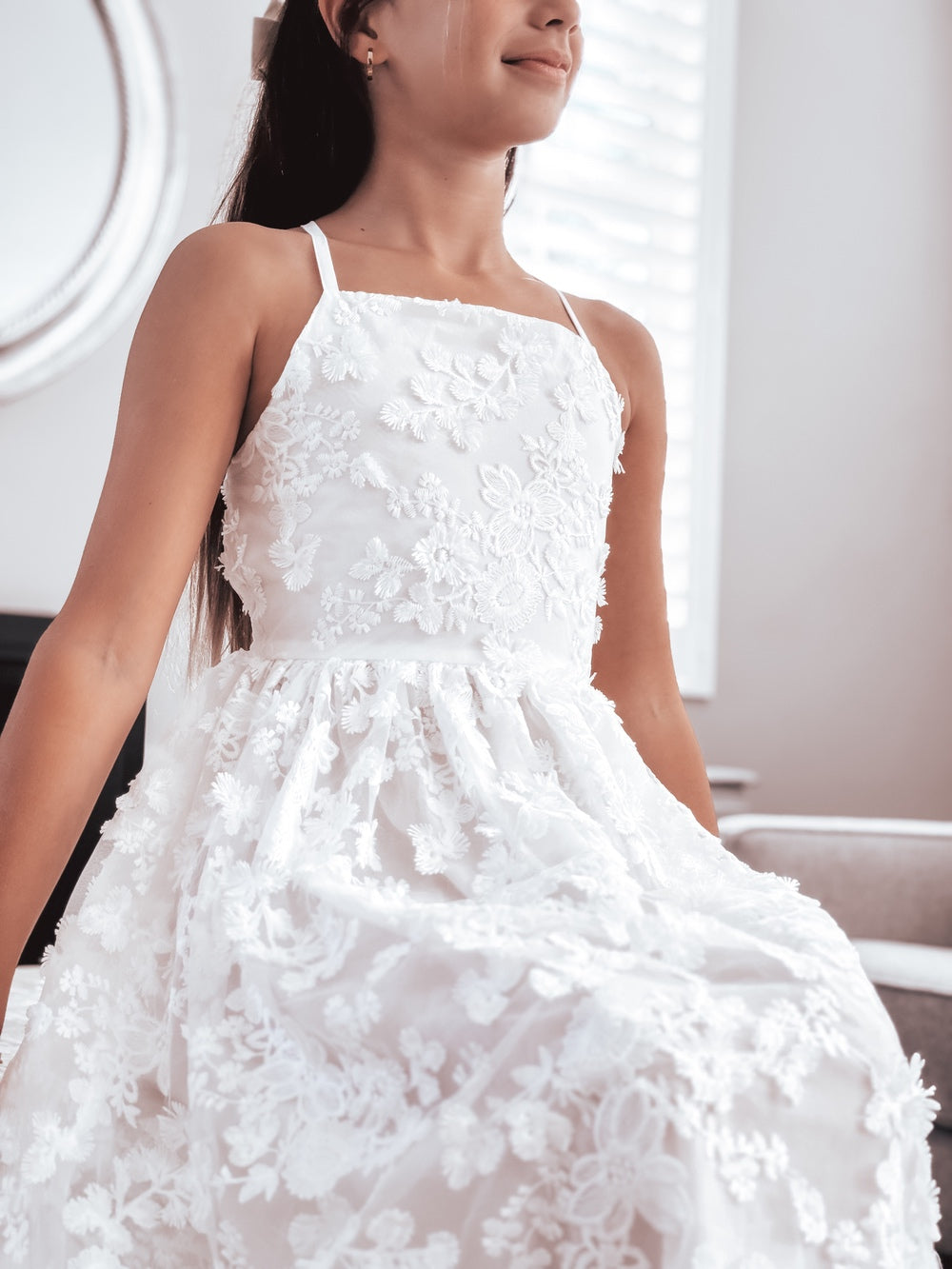Clarissa White 3D Flower Girl Dress