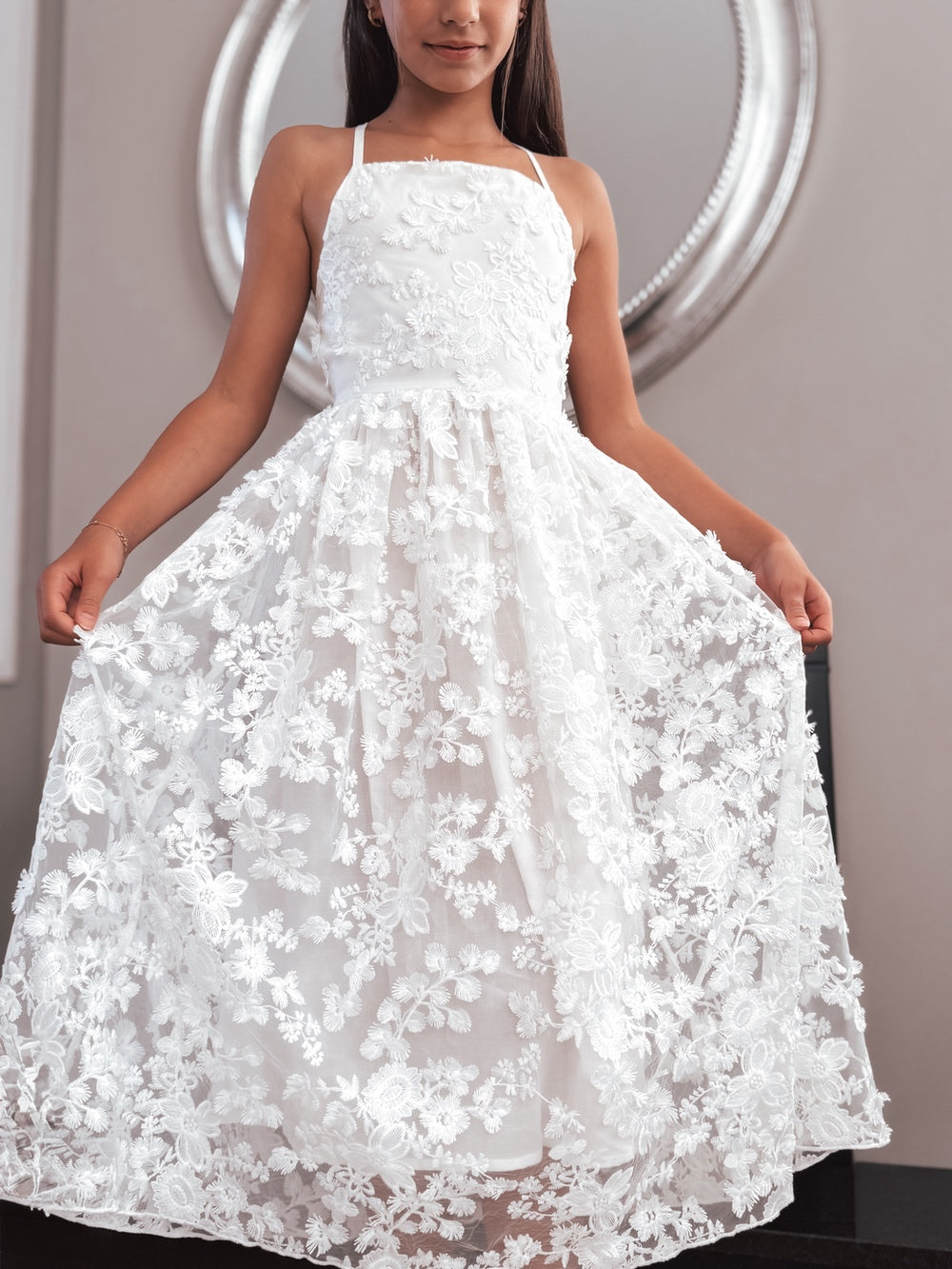 Clarissa White 3D Flower Girl Dress