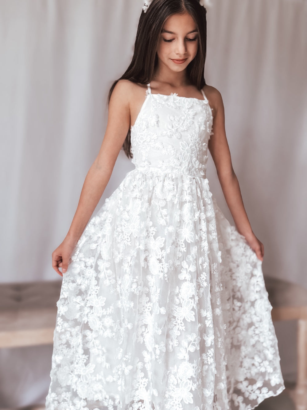 Clarissa White 3D Flower Girl Dress