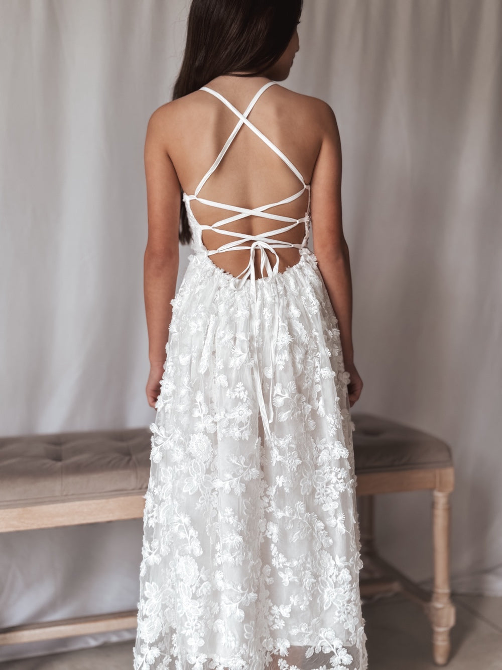 Clarissa White 3D Flower Girl Dress