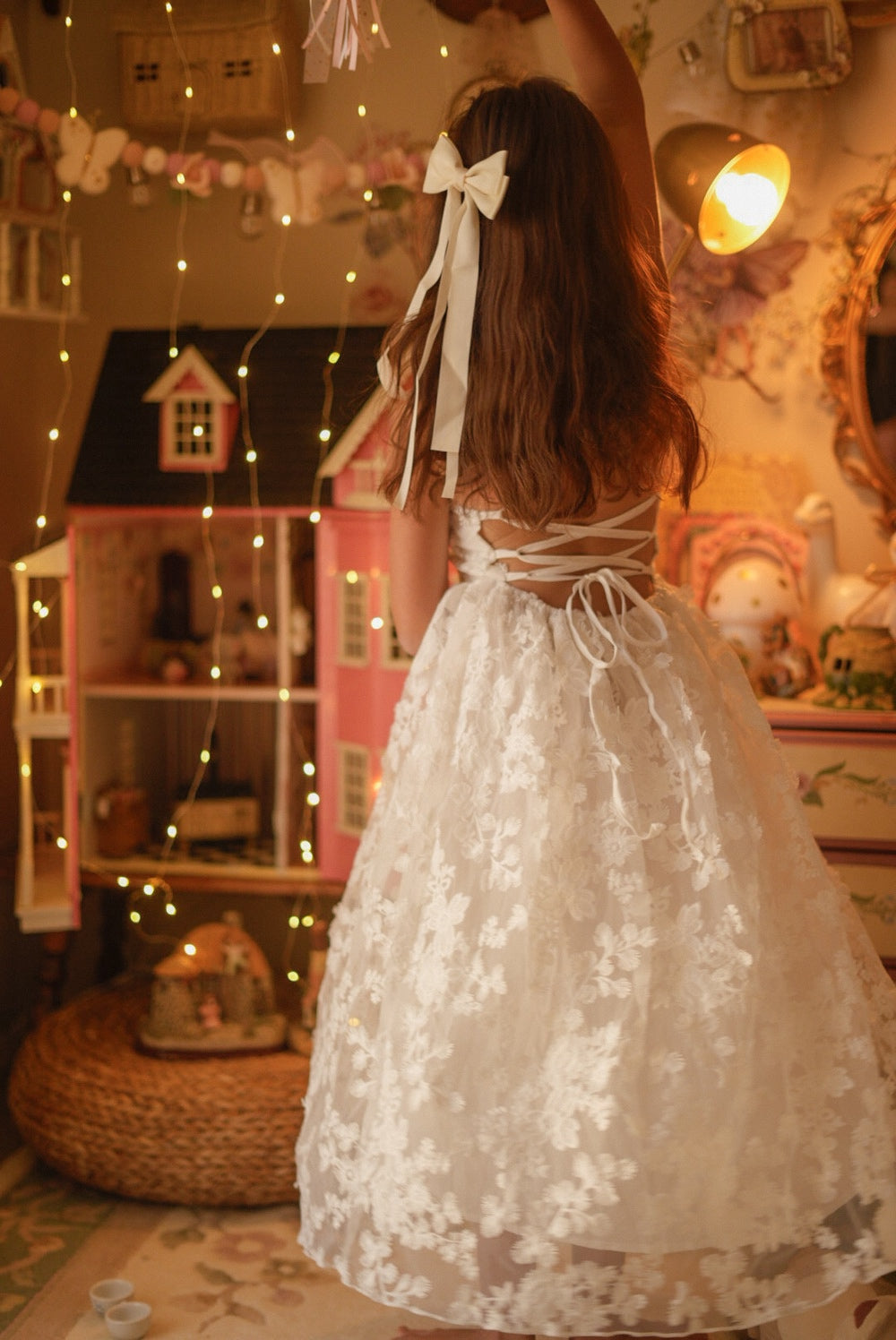 Clarissa White 3D Flower Girl Dress