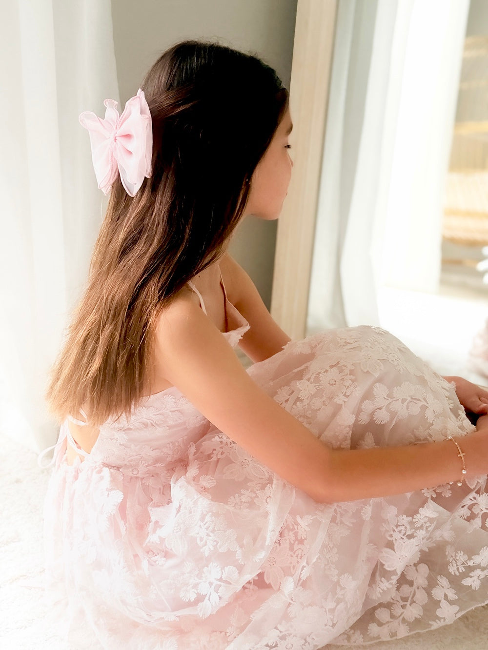 Clarissa Girls Light Pink Dress – perfect flower girl or christening gown for special moments
