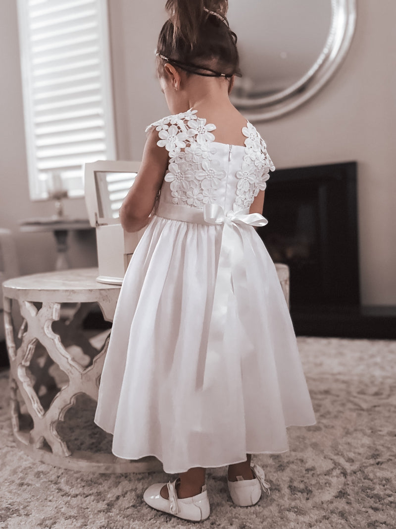 Cleo White Flower Girls Dress - A Little Lacey