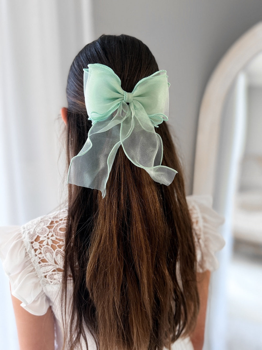 green organza girls hair bow