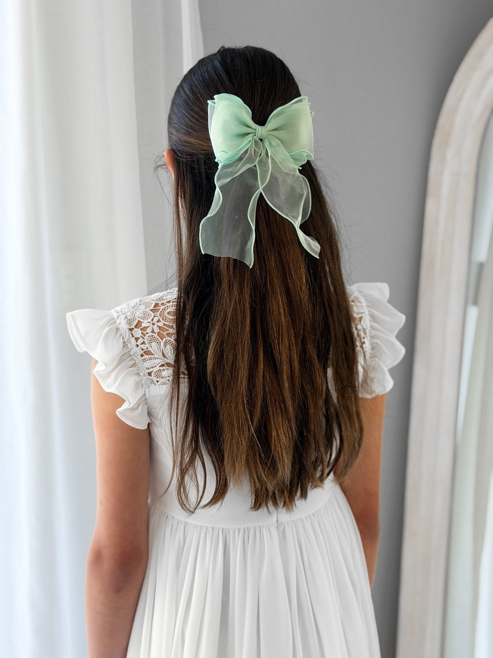pastel green hair bow for girls