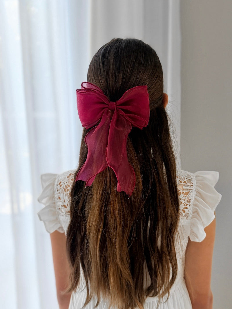 Curly Girls Burgundy Bow - A Little Lacey