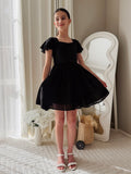 Calista Girls Black Mini Dress with flutter sleeves