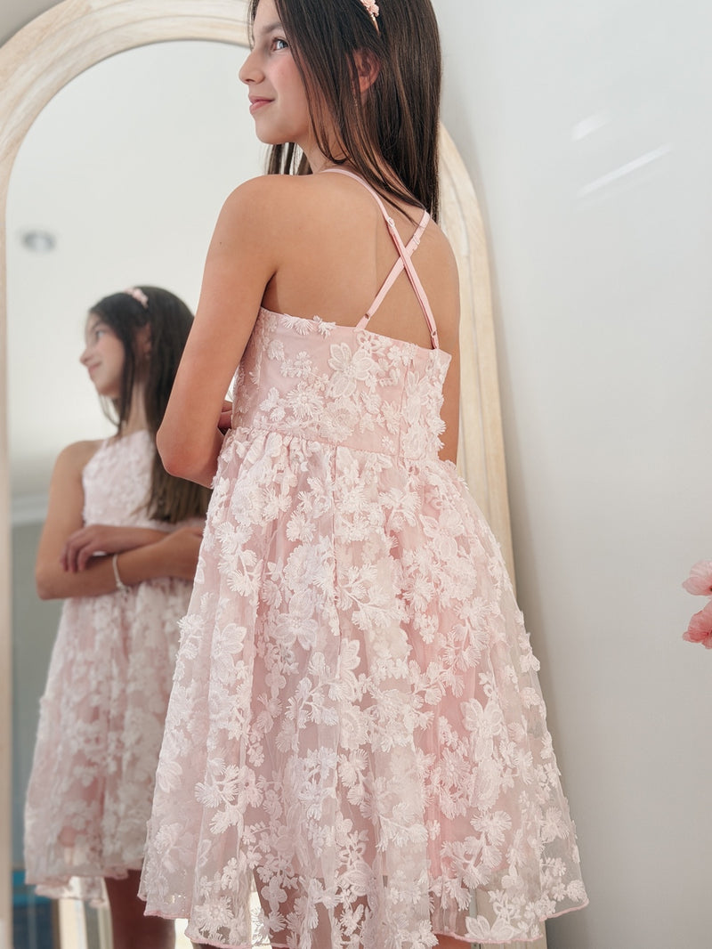 Camille Girls Pink Embroidery Party Dress - A Little Lacey