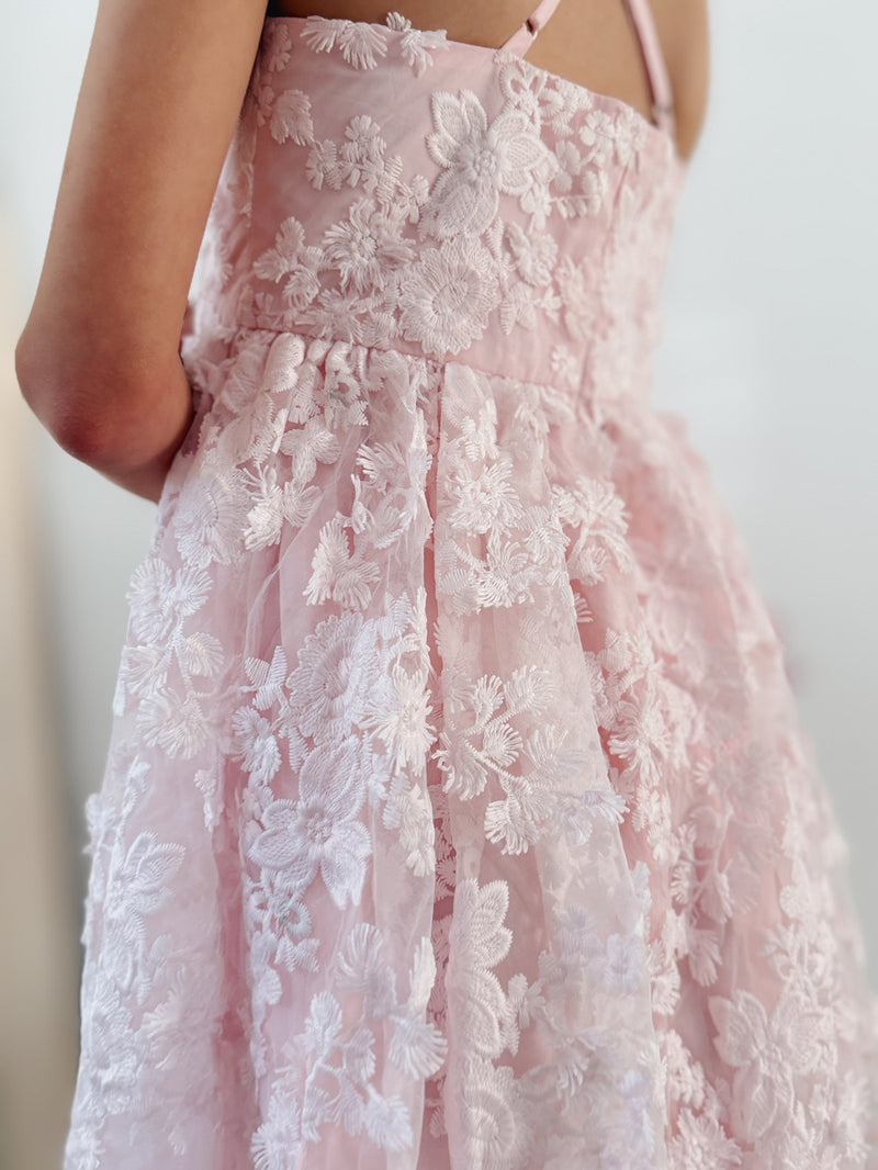 Camille Girls Pink Embroidery Party Dress - A Little Lacey