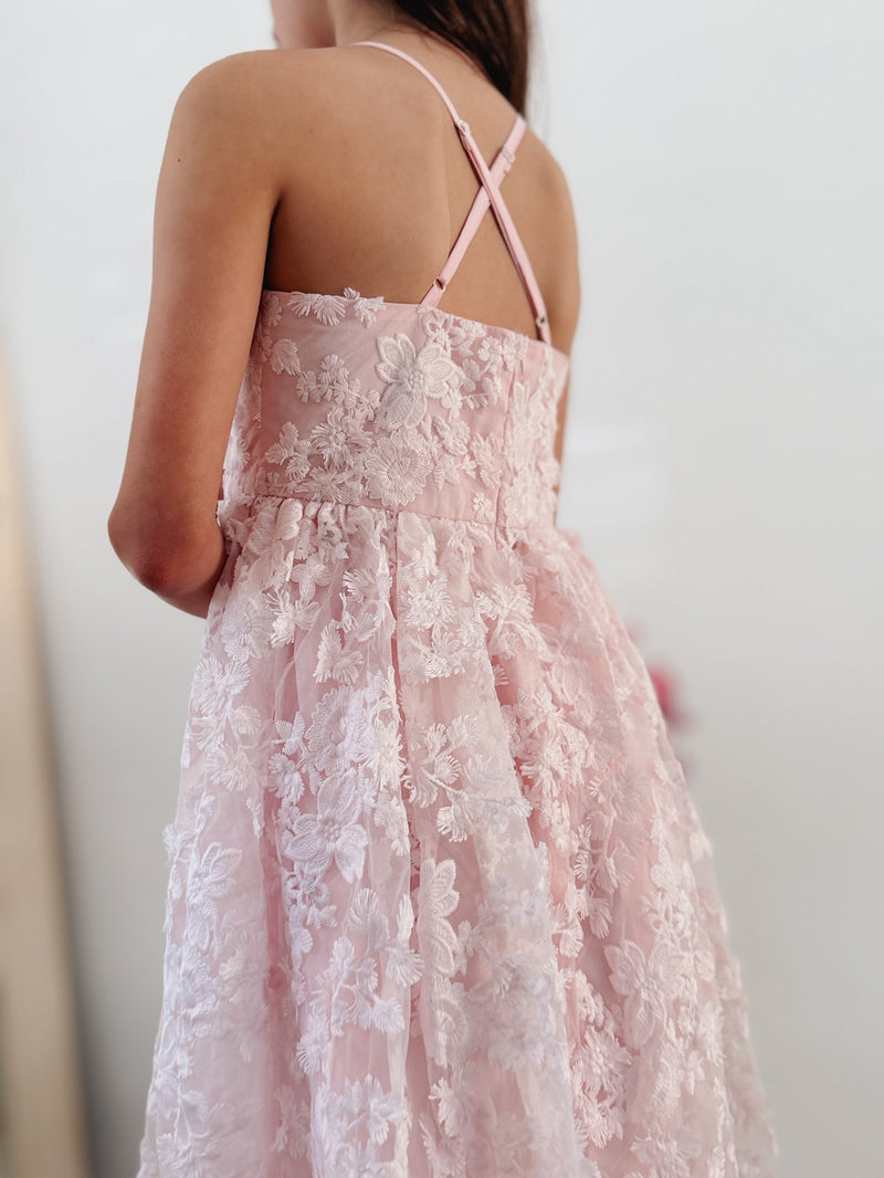 Camille Girls Pink Embroidery Party Dress - A Little Lacey