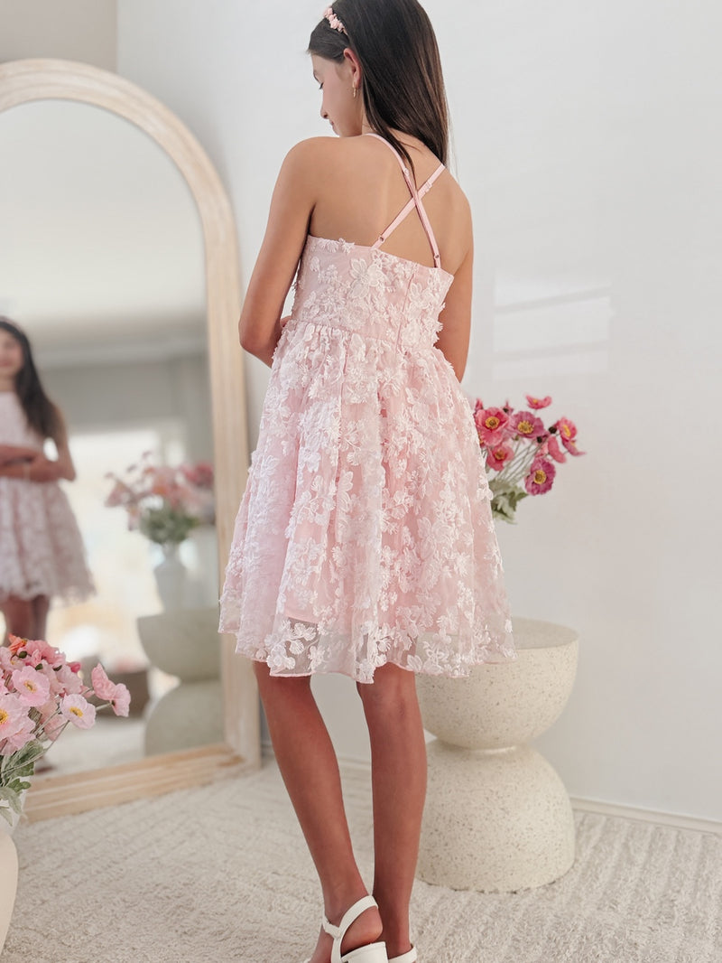 Camille Girls Pink Embroidery Party Dress - A Little Lacey