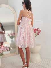Camille Girls Pink Embroidery Party Dress - A Little Lacey