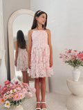 Embroidered teen formal occasion dress with pink embroidery - year 6 graduation dress