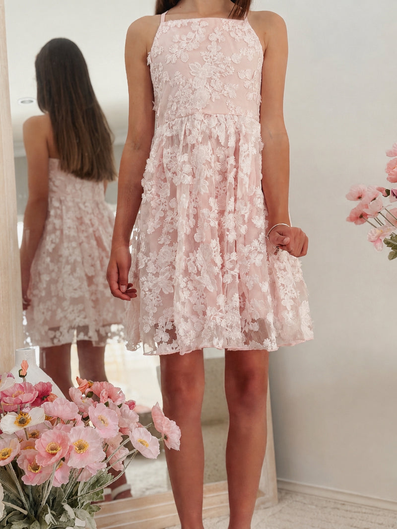 Camille Girls Pink Embroidery Party Dress - A Little Lacey