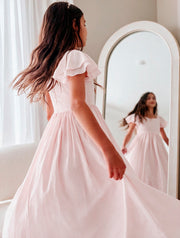 Catalina Pale Pink Frill Sleeve Chiffon Dress - A Little Lacey