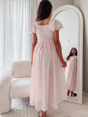 Catalina Pale Pink Frill Sleeve Chiffon Dress - A Little Lacey