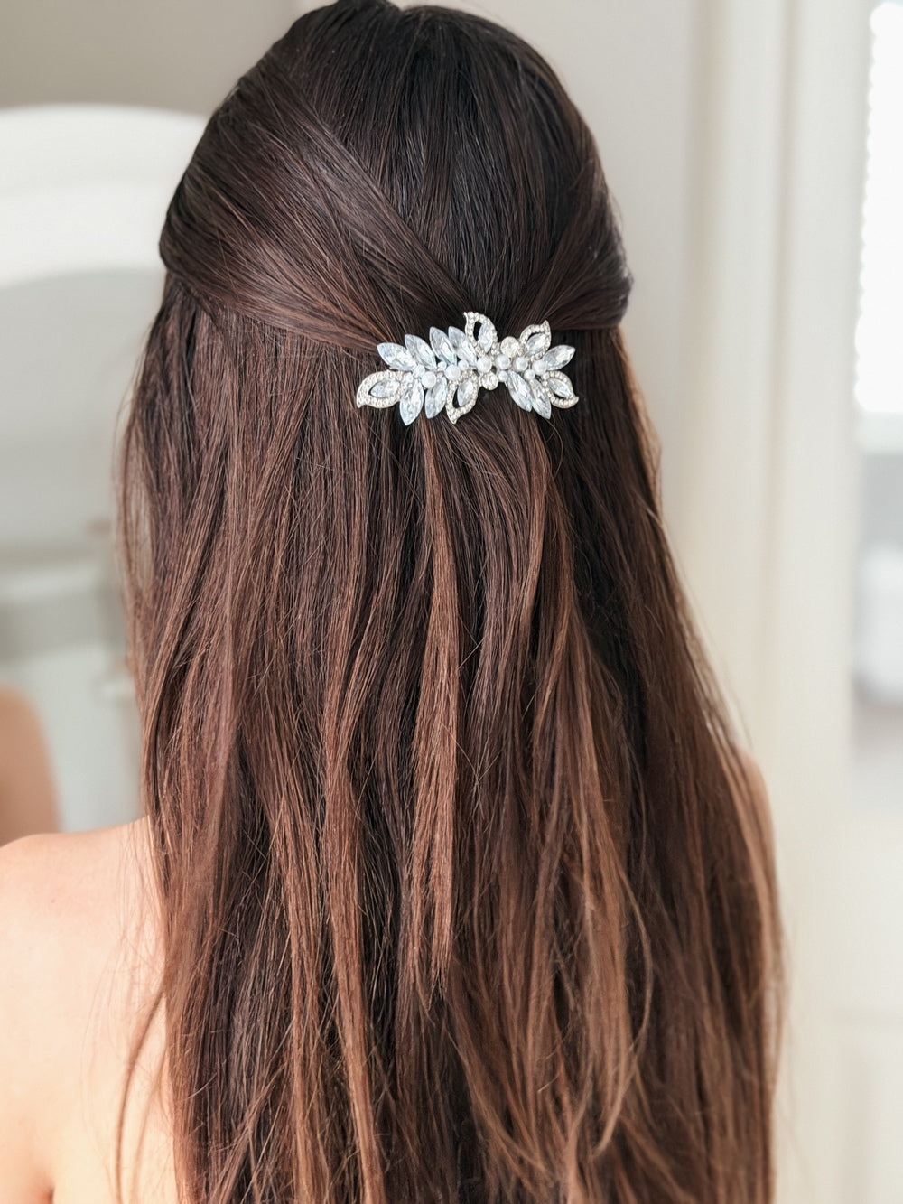 Pale blue crystal and pearl hair clip