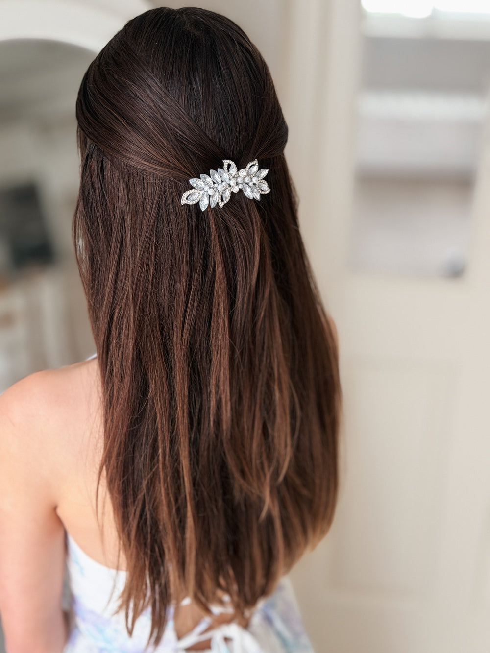 Crystal flower girl hair accessory with pearls
