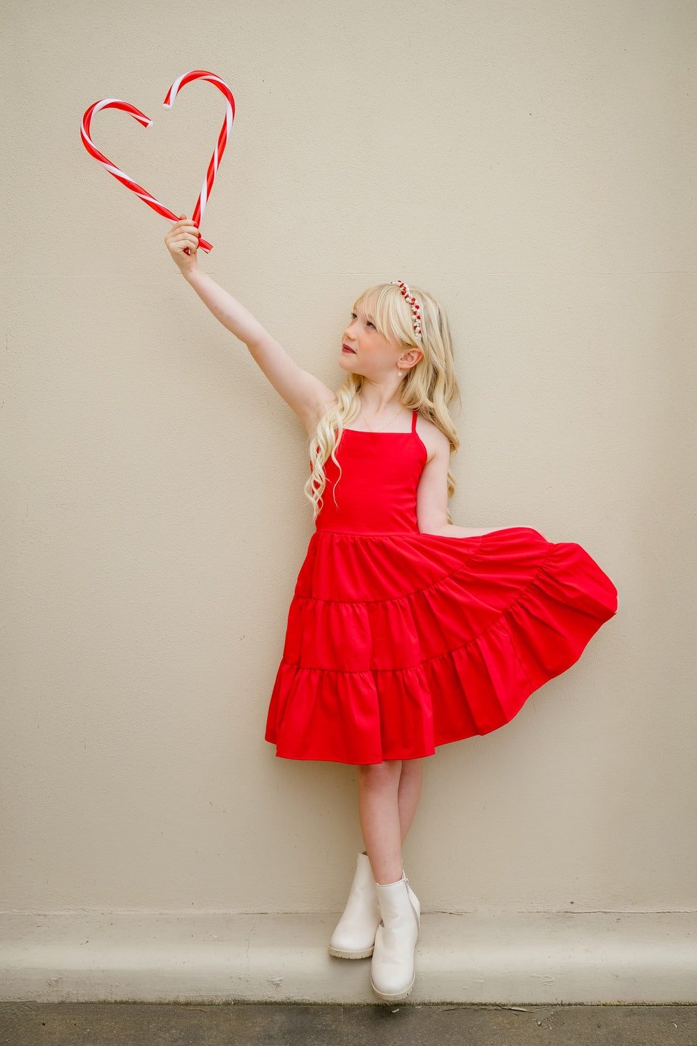 Phoebe Christmas Dress in bright red with soft chiffon layers and cotton lining