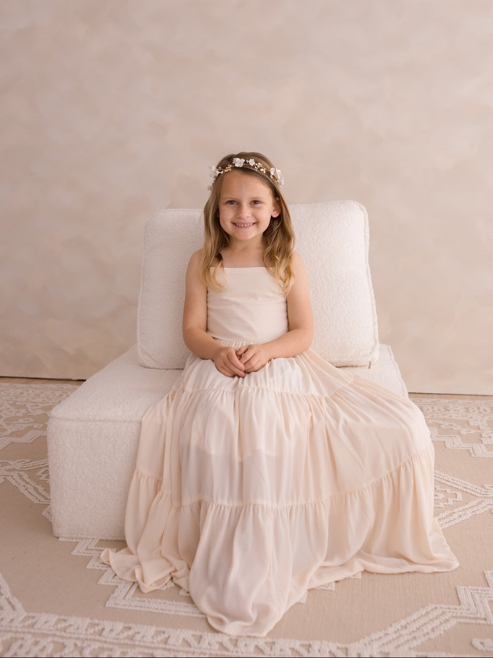 Chiffon junior bridesmaid dress in champagne