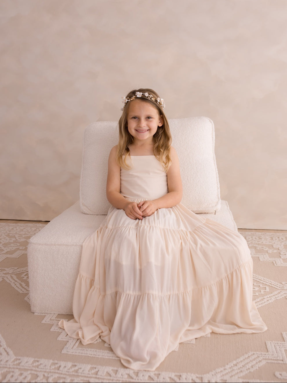 Chiffon junior bridesmaid dress in champagne
