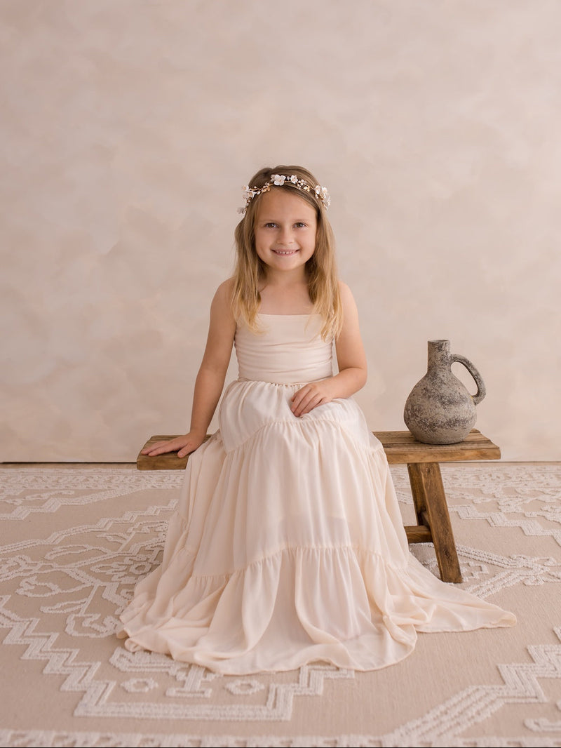 Clara Chiffon Girls Maxi Dress Champagne - A Little Lacey