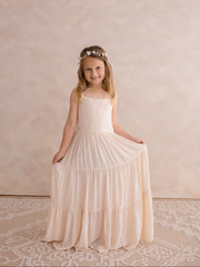 Clara Chiffon Girls Maxi Dress Champagne - A Little Lacey