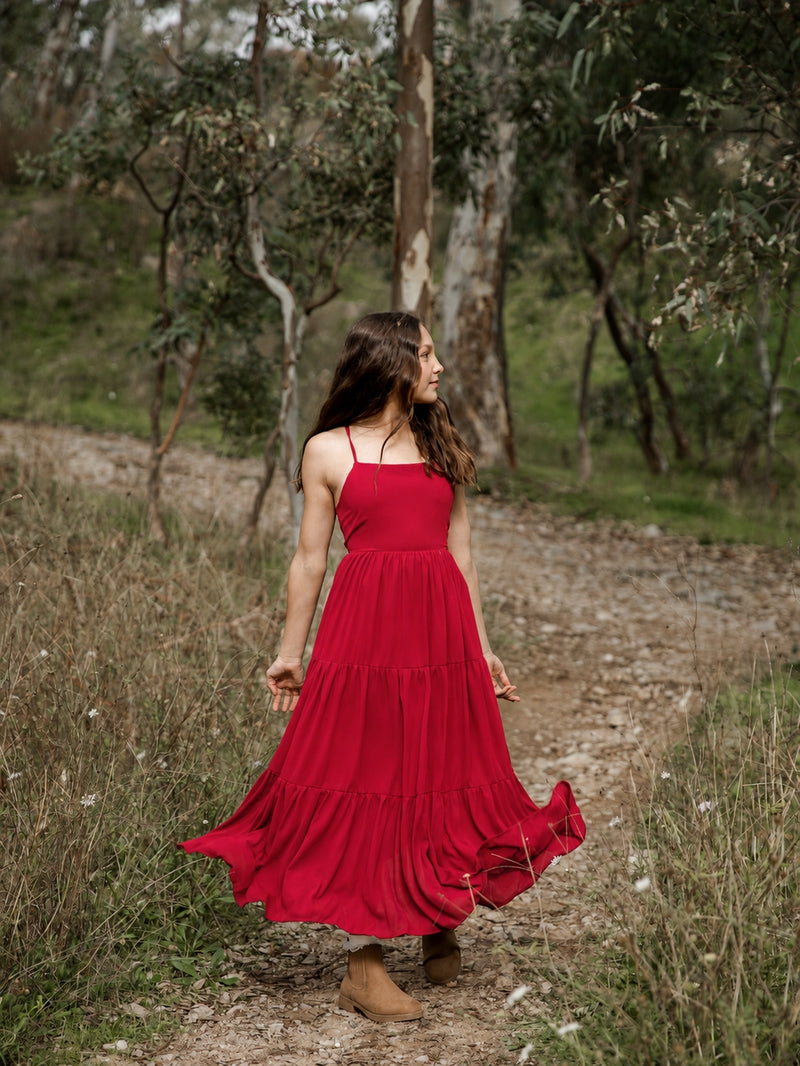 Clara Girls Red Maxi Dress - A Little Lacey