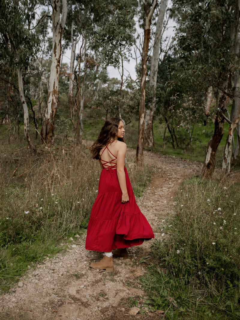 Clara Girls Red Maxi Dress - A Little Lacey