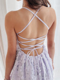 Clarissa lilac flower girl dress, lace-up back close-up.