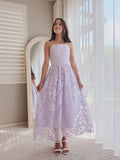 Clarissa lilac 3D flower girl dress, full-length front view.