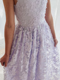 Clarissa lilac flower girl dress, 3D floral bodice detail.