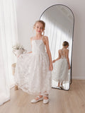 Clarissa White 3D Flower Girl Dress full-length front view
