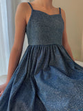 Claudia blue-green girls formal dress, shimmering bodice close-up.