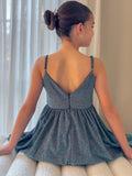 Claudia blue-green girls formal dress, seated V-back detail.