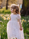 Neutral ivory girls floral lace dress