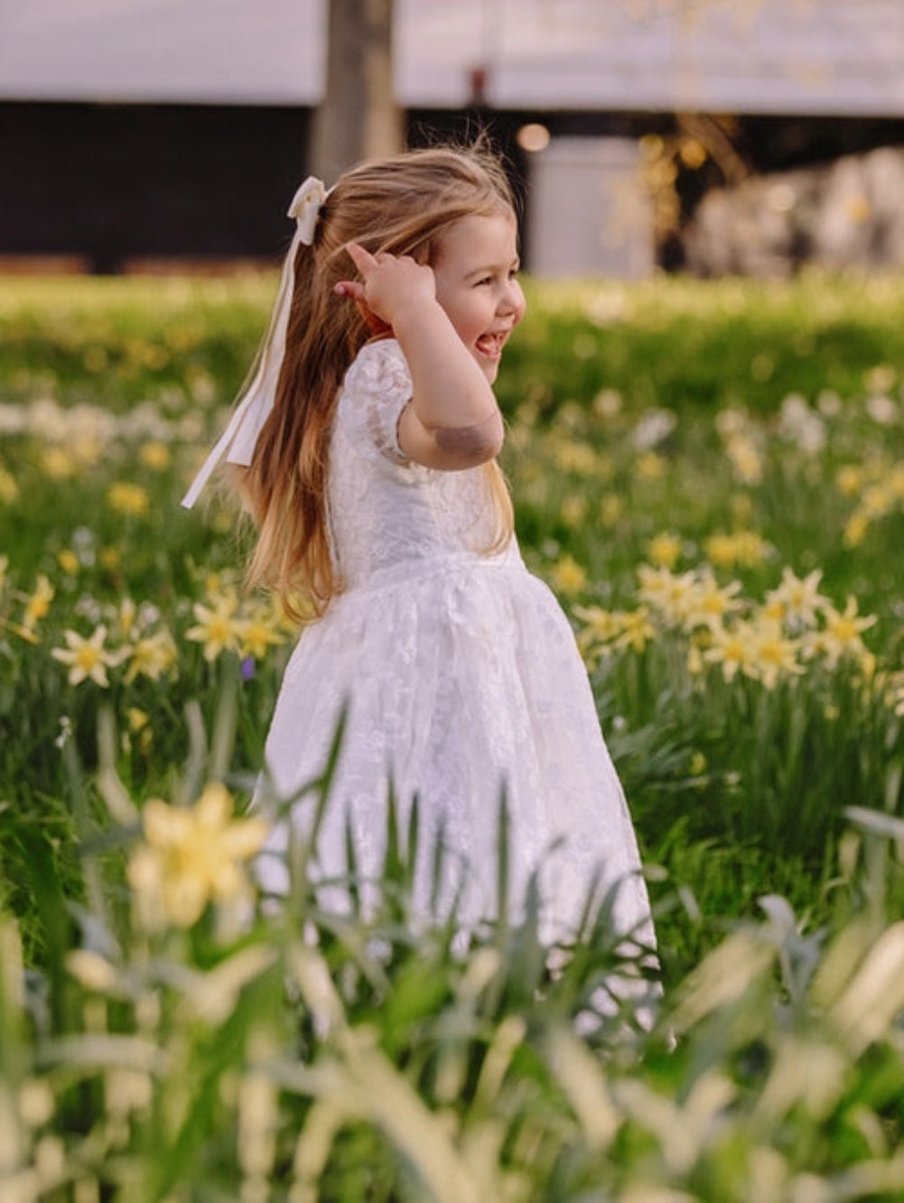Girls white First Communion embroidered dress