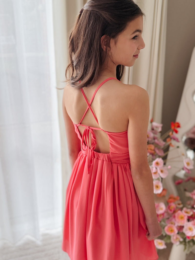Cora Girls Coral Dress - A Little Lacey